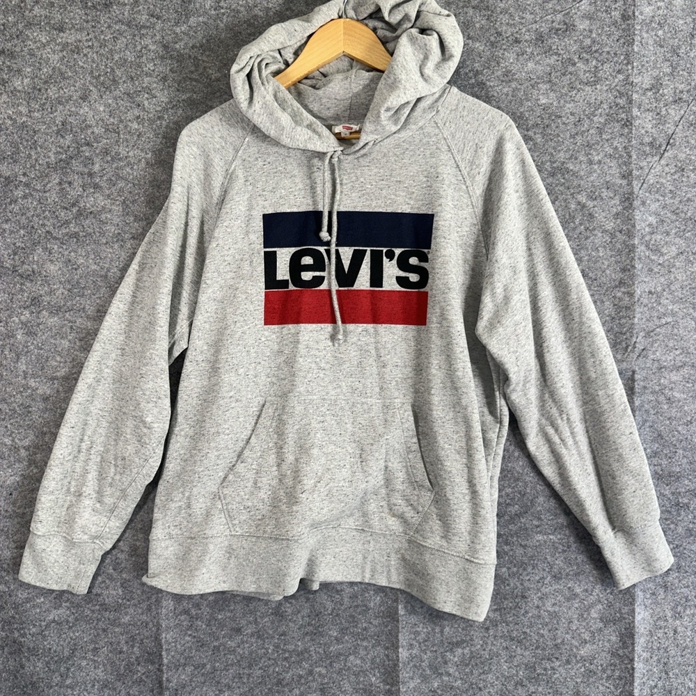 Levi's Size XL Mens Retro Gray Red Black Pullover Long Sleeves Hoodie Sweatshirt